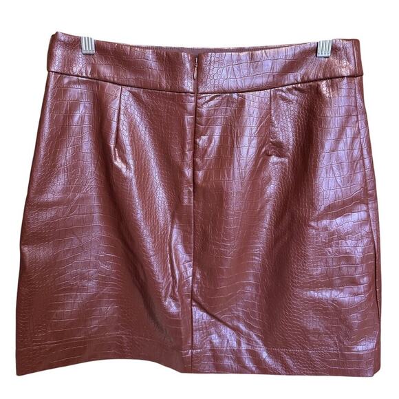 J. Crew Factory Faux Leather Croc Embossed Skirt Mini Lined Brown Size 10 - Picture 7 of 13